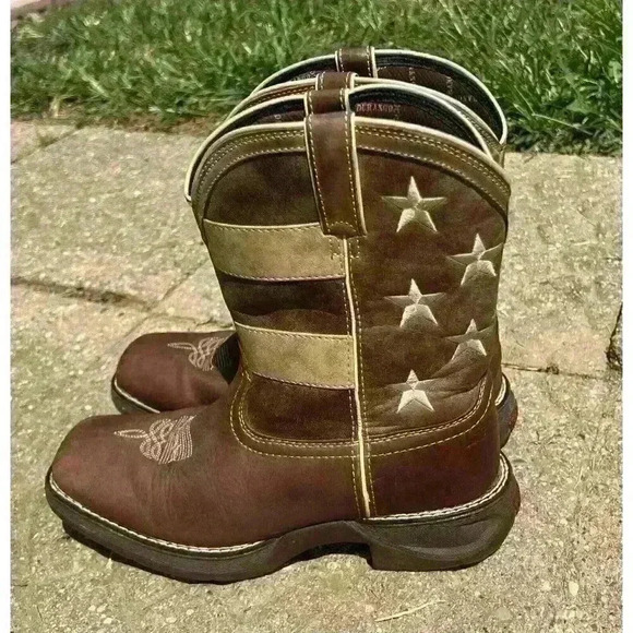 Durango Brown Union Flag Patriotic Western Boots Kids 8” Size US 6M - Picture 2 of 14